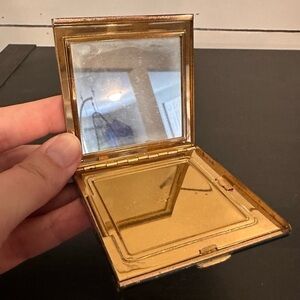 Vintage makeup compact navy gold metal powder compact